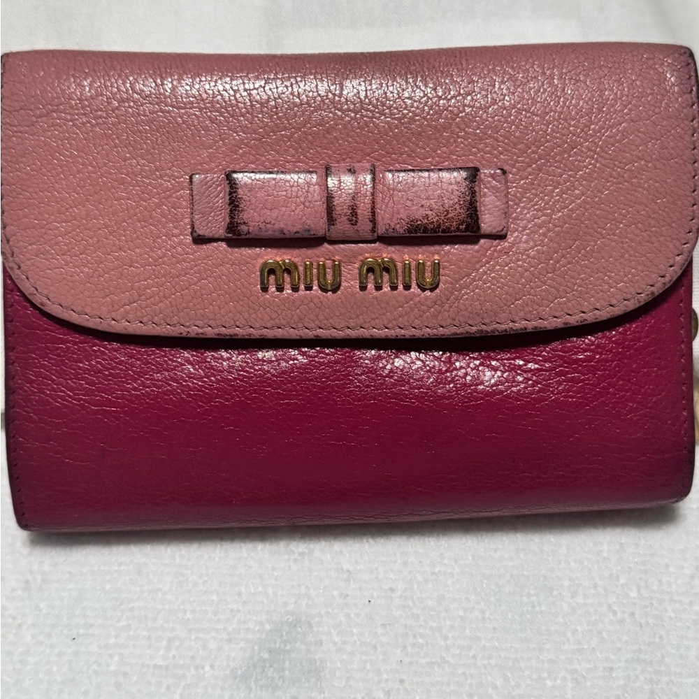 Miu Miu Two-Tone Pink Leather Bow Wallet